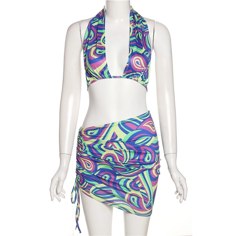 Set Áo Ống + Chân Váy Rút Dây Hoạ Tiết Gợn Sóng Thiết Kế Độc Đáo