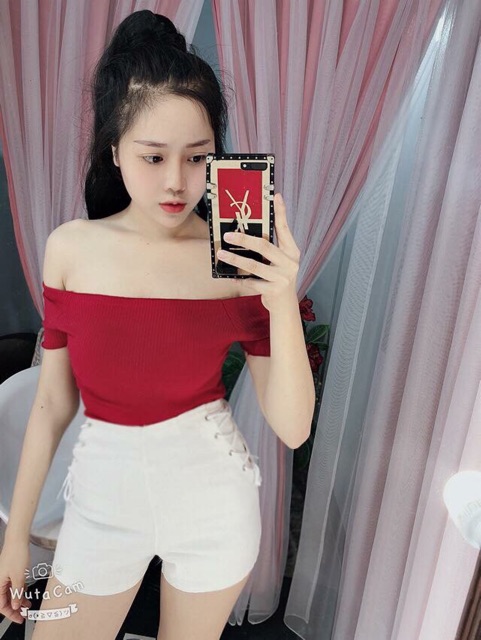 Áo trễ vai thun gân hình thật