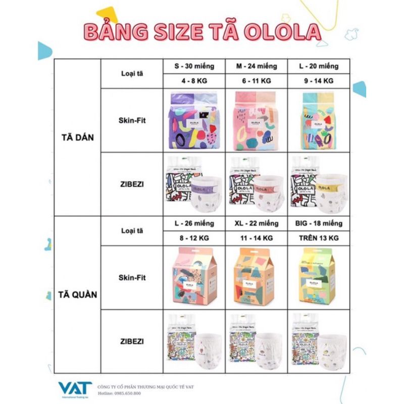 0Tã/bỉm olola HÀN QUỐC dán/quần đủ size S30/M24/L20/L26/XL22/XXL18