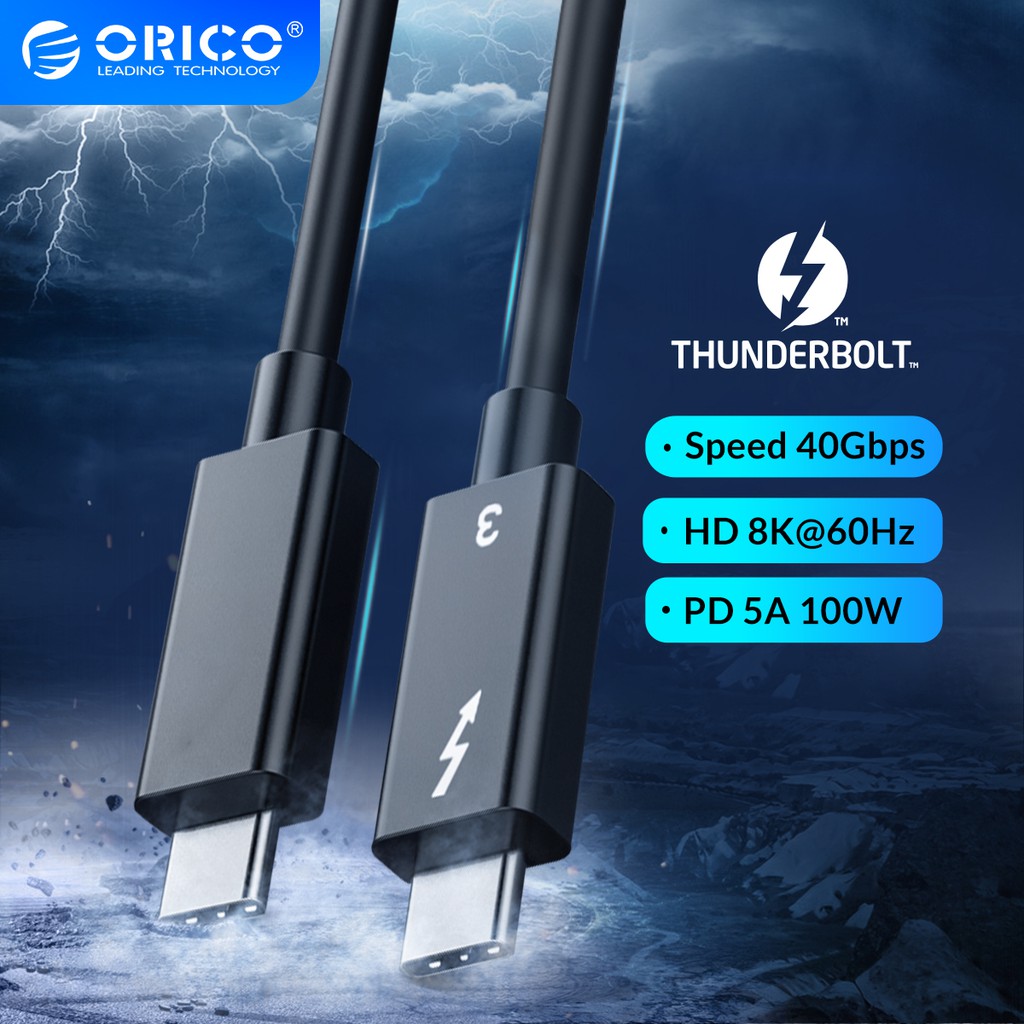 Cáp sạc nhanh ORICO Thunderbolt3 hỗ trợ truyền dữ liệu/video HD TBL05/TBL07 USB C PD 100W 400Gbps 8K60HZ