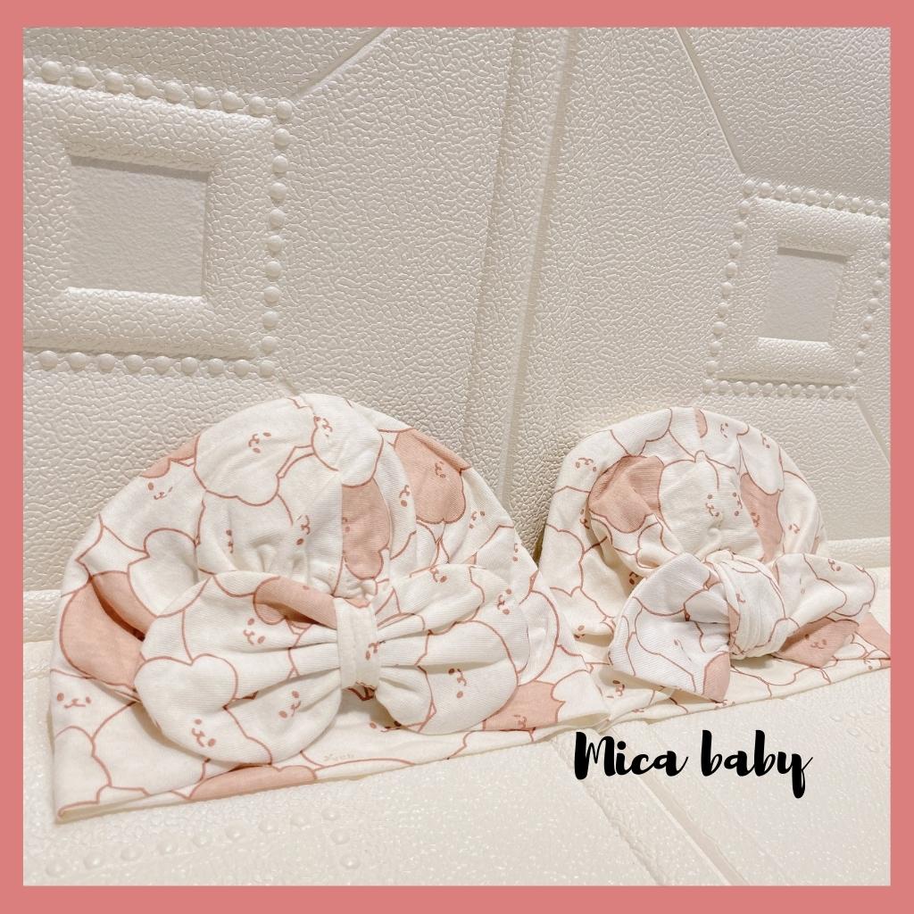 Mũ turban màu kem họa tiết hình gấu đáng yêu cho bé Mica Baby MTB96