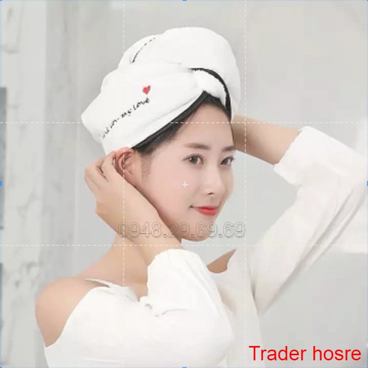 khăn quấn tóc ủ tóc gội đầu nhanh khô cotton mền mại thấm hút tốt