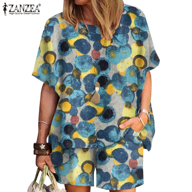 Zanzea Set Áo Thun Ngắn Tay Cổ Tròn + Quần Dài Ống Rộng Thời Trang Nữ