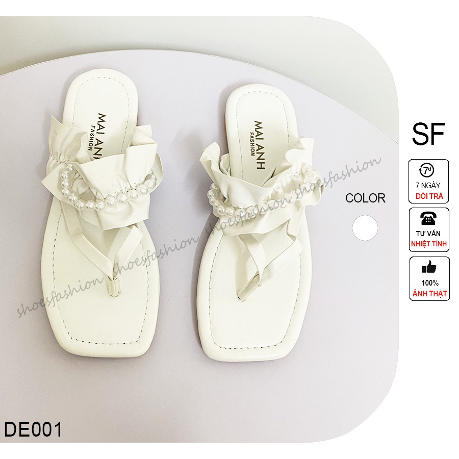 Dép bệt nữ Shoes Fashion mũi vuông, dép xỏ ngón quai nhúm đính ngọc - DE001