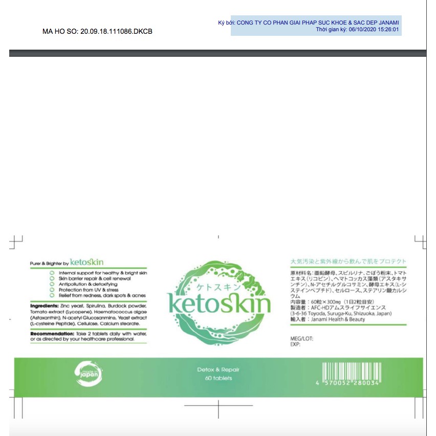 [Mã 66FMCGSALE hoàn 8% xu đơn 500K] Viên uống Detox cơ thể Ketoskin | BigBuy360 - bigbuy360.vn