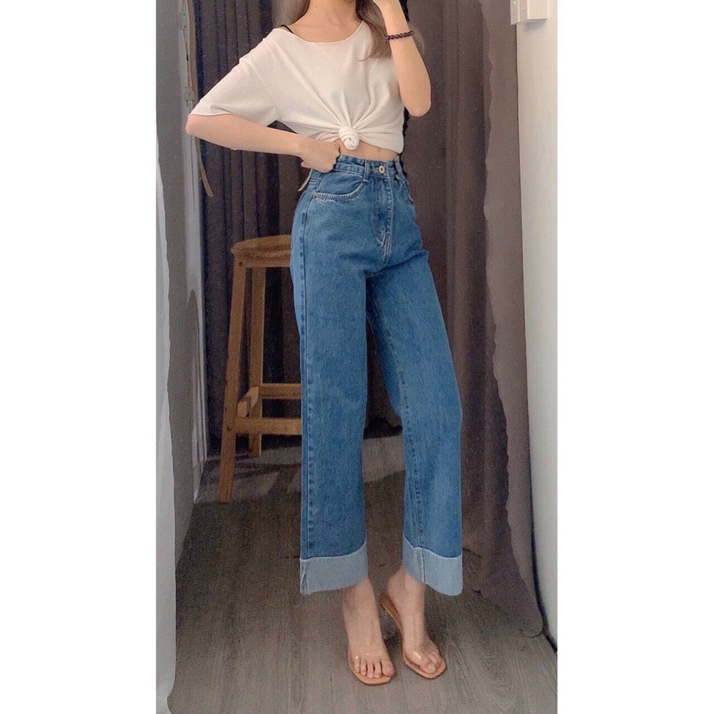 Quần baggy lật lai ống rộng xinh xinh