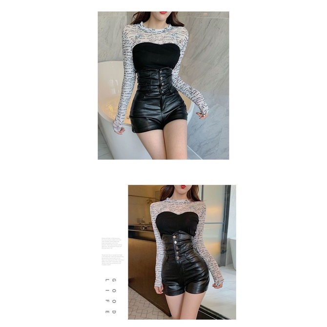 22aw!Quần Short Da PU Lưng Cao Dáng Ôm Thời Trang Thu Đông 2022 Cho Nữ