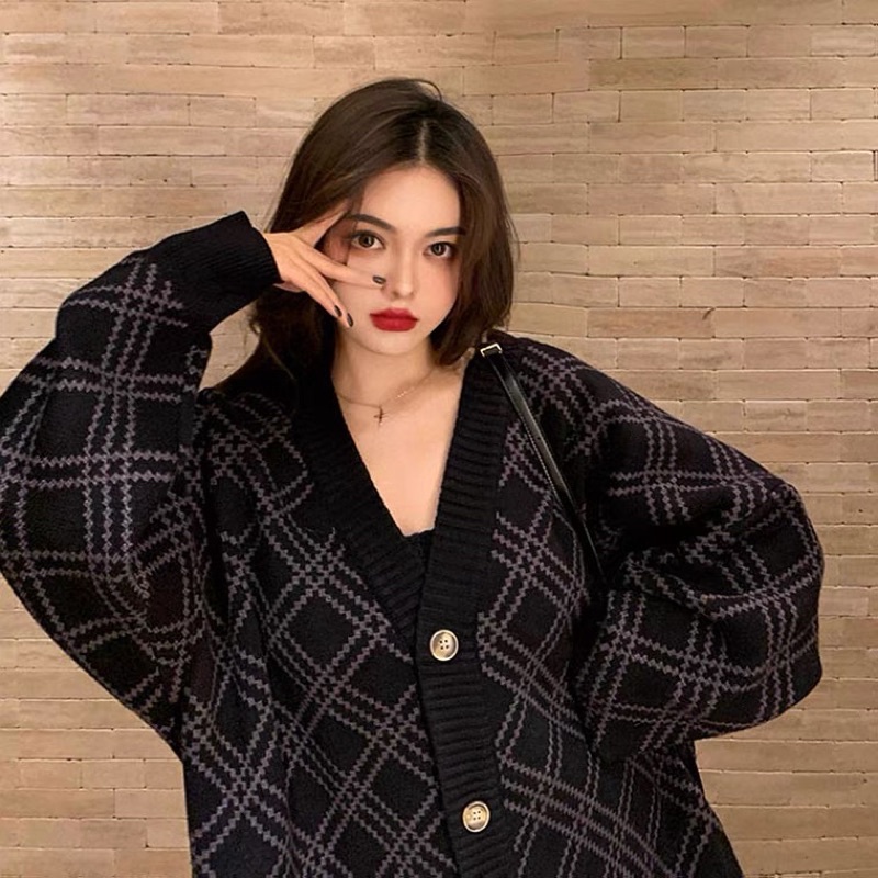 Áo Khoác Cadigan Len Kẻ Form Rộng