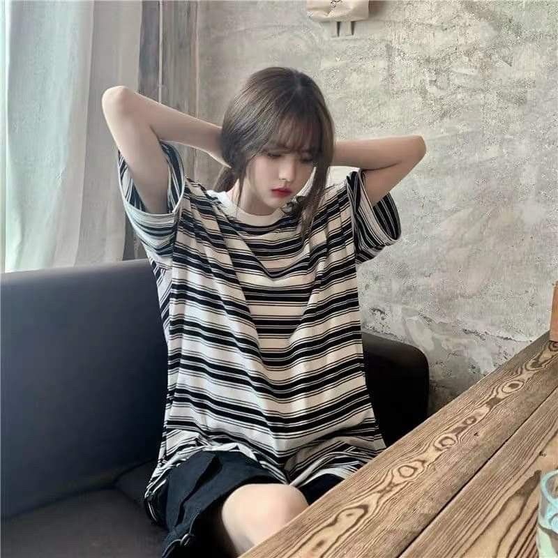 Áo Thun Tay Ngắn Kẻ Sọc Ngang Trẻ Trung Cho Nam Và Nữ