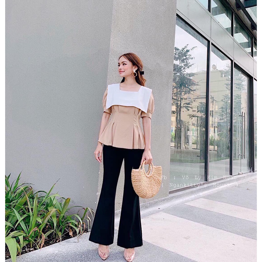 Set quần dài ống loe và áo xếp ly thuỷ thủ