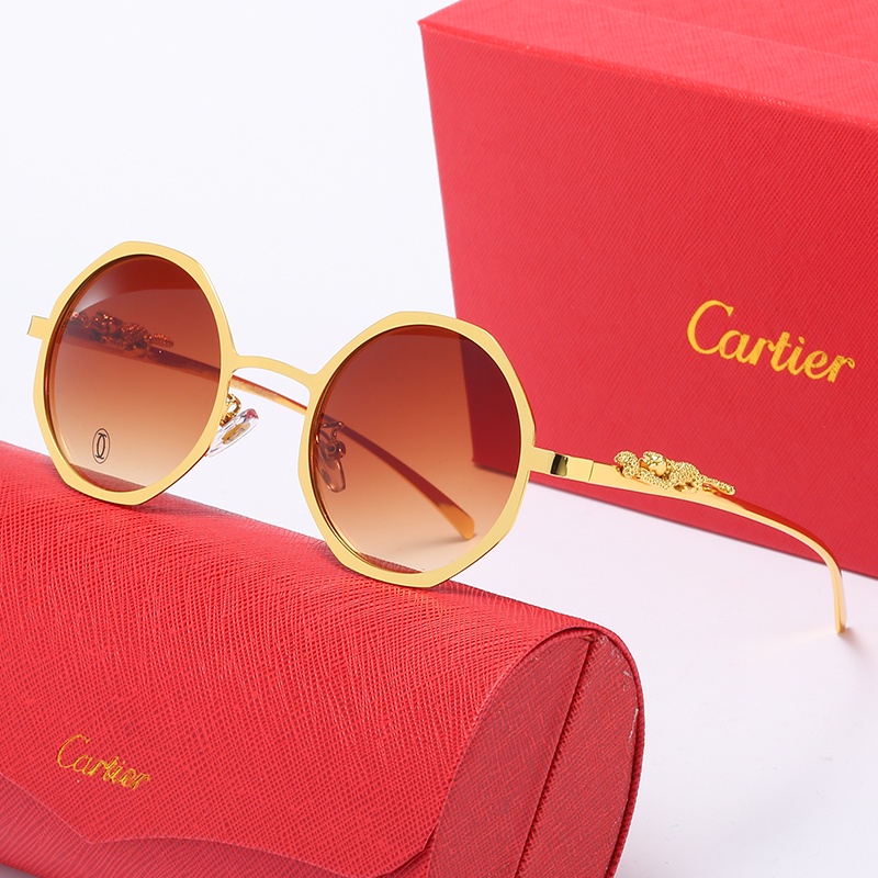 CARTIER Kính Mát Gọng Kim Loại Tròng Tròn Họa Tiết Da Báo Chống Gió Thời Trang Cho Nam Và Nữ