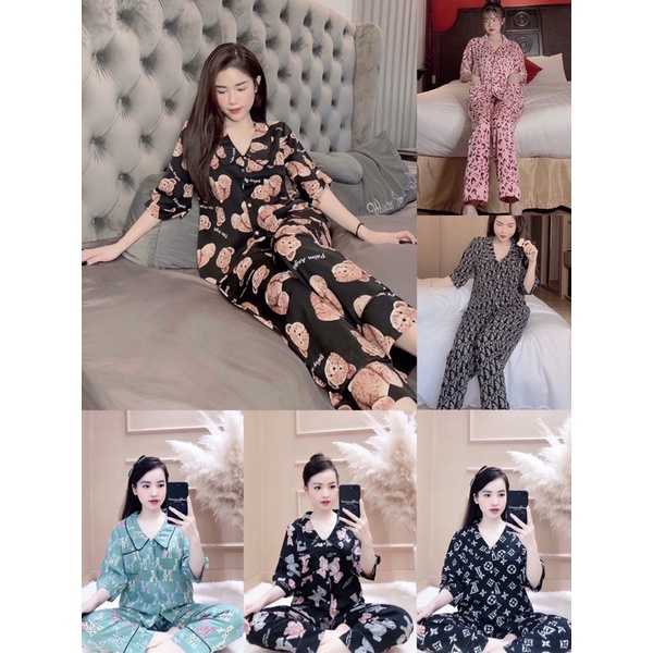Bộ pijama tay dơi cổ nhọn lụa mango mặc nhà siêu thoải mái