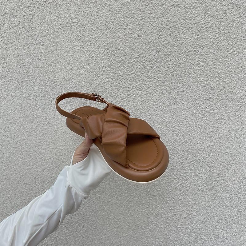 Dép sandal quai chéo da nhún nhẹ phong cách ulzzang thời trang nữ