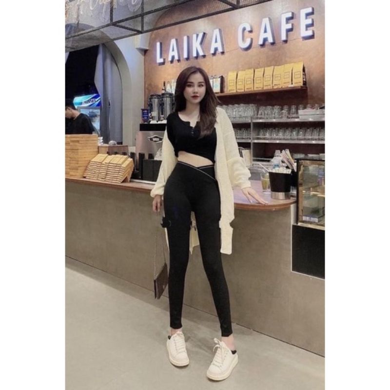 Quần legging cạp to, Quần nữ thiết kế cạp chéo, ống côn, có 1 màu đen, đủ size S,M,L,XL, cam kết hàng đẹp, đổi trả được | BigBuy360 - bigbuy360.vn