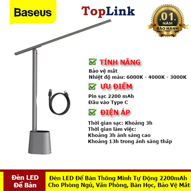 Đèn Led Bàn Học Sinh Chống Cận Thị Baseus Cổng Usb Cảm Ứng Tích Điện Pin 2200mah Sử Dụng Tối Đa 13h - TopLink