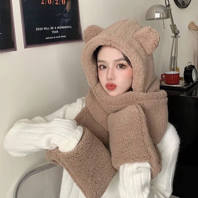 Mũ Lông Cừu 3in1 Kèm Khăn Và Bao Tay