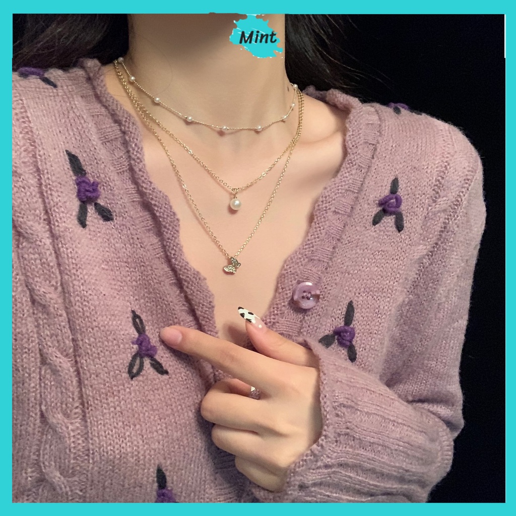 Dây Chuyền Nữ ❤️FREESHIP❤️ Vòng Cổ Ba Lớp Chuỗi Ngọc Trai Nhân Tạo Mảnh Xinh Xắn Phong Cách Hàn Quốc