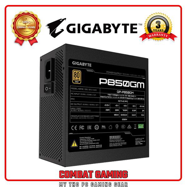 Nguồn GIGABYTE GP P850GM 850W (80 PLus Gold/FULL MODULAR/Màu Đen)