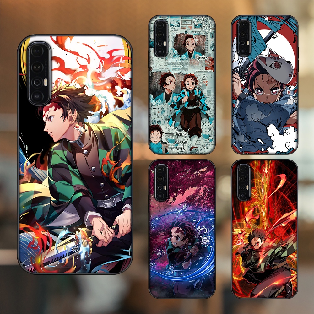 Ốp lưng Oppo Reno 3 Pro viền đen in hình Tanjiro Kimetsu No Yaiba