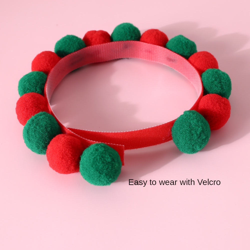 Vòng cổ quả bóng lông nhiều màu phong cách Giáng sinh cho thú cưng