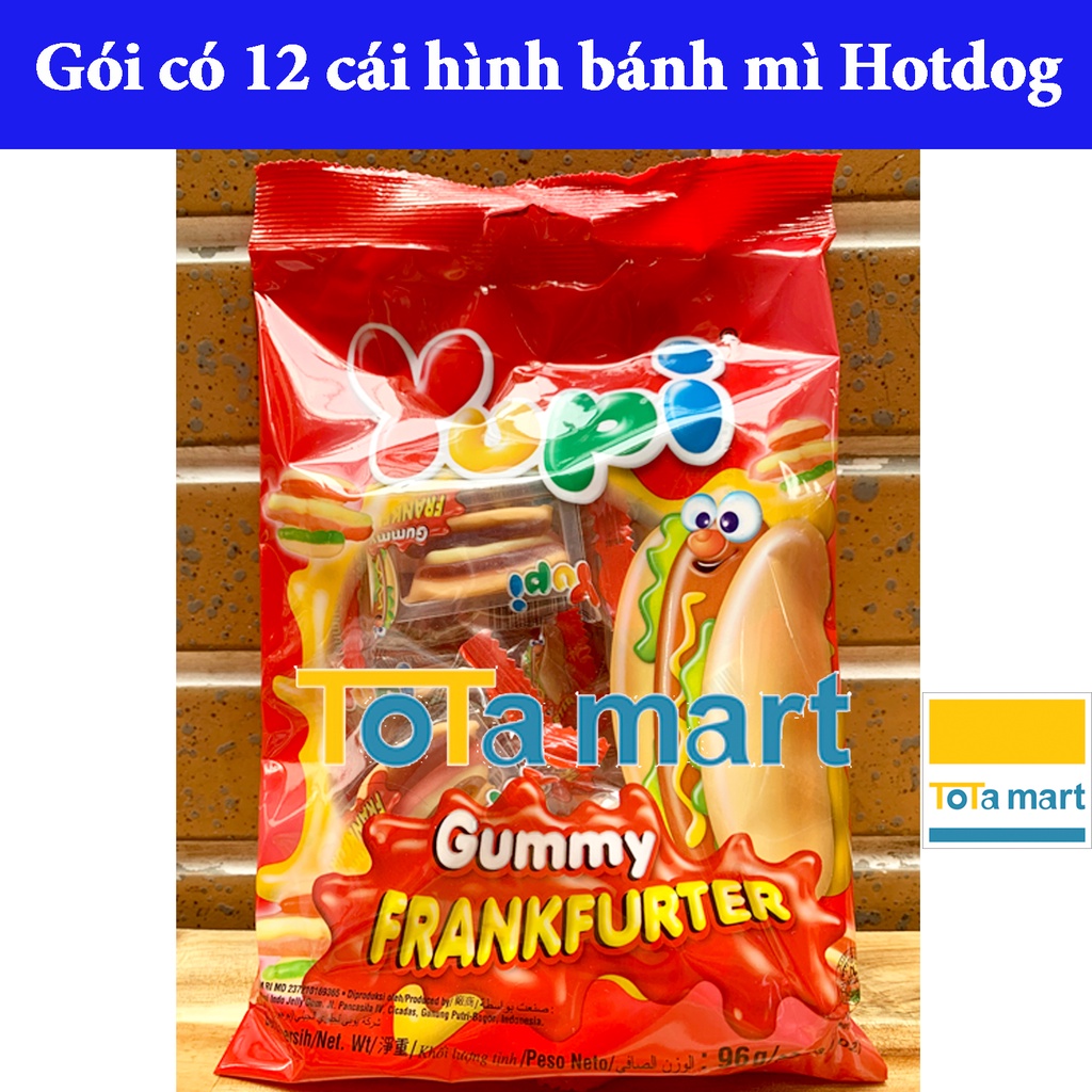 (hsd: 09/2024-&gt;05/2025) Kẹo dẻo Yupi Burger, cola, hotdog, pizza, bò Milly Moos gói 96g.