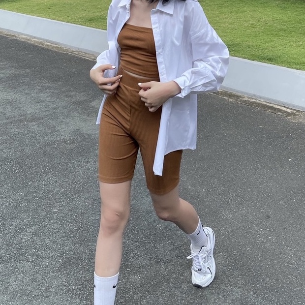 DOTTIE - Quần thun Biker dài nữ nâu Q0232