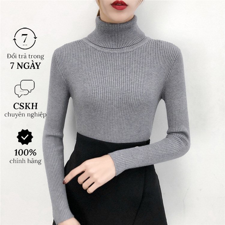 Áo len Dài Tay Nữ Cổ 3 Phân, Áo Len Cổ Lọ 3 phân dáng ôm body trơn giữ nhiệt