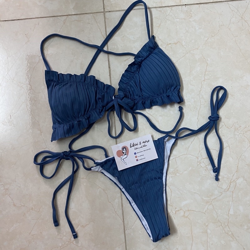 [BKN1487] &lt;ÂU&gt; SET BIKINI VẢI GÂN NƠ NGỰC HỒNG/XANH/ĐỎ QUẦN THONG/LỌT KHE