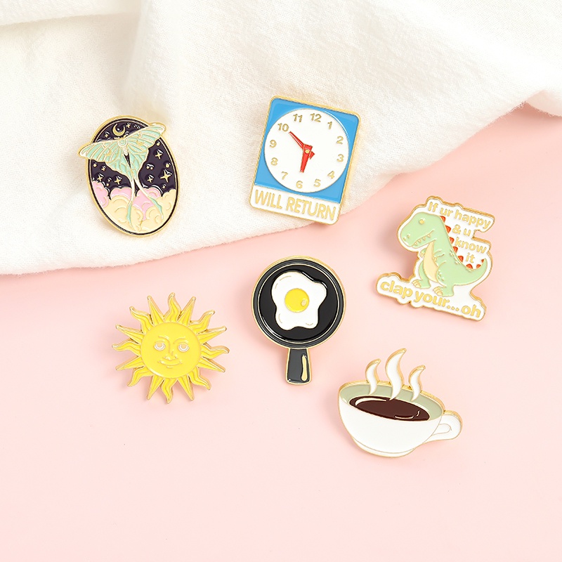 Ghim Cài Áo Kim Loại Hình Khủng Long Trứng Chiên Trứng Khủng Long Hoạt Hình Sáng Tạo Làm Quà Tặng