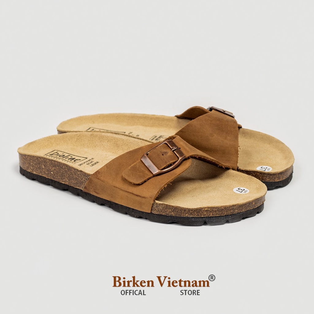 Mã D08 DÉP DA BÒ Đế Trấu Quai Đơn Unisex Birken Vietnam Bioline