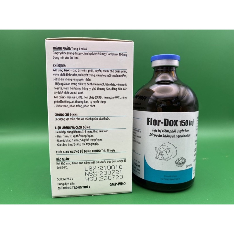 Flor-Dox 150 100ml - viêm phổi, suyễn heo, bỏ ăn không rõ nguyên nhân trên gia cầm, gia súc