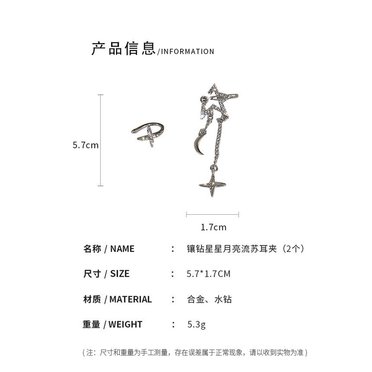 Bông Tai Dạng Kẹp Không Xỏ Hình Ngôi Sao/Mặt Trăng/Ngôi Sao Đính Đá 2022