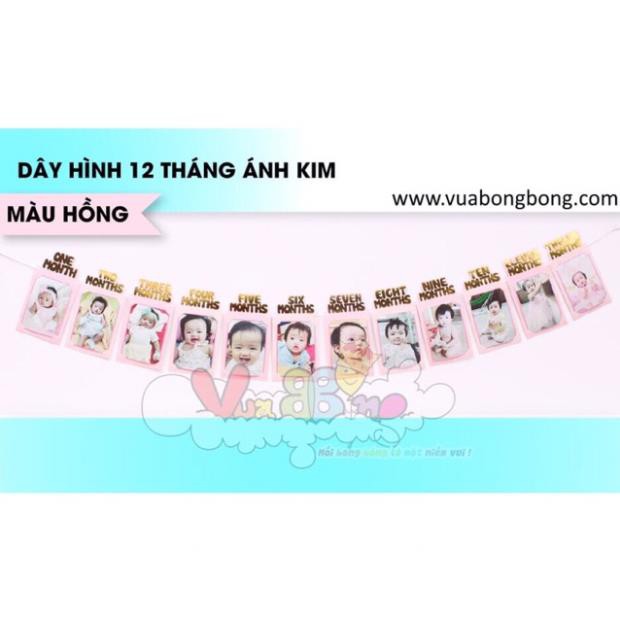 ❤️MẪU MỚI❤️ DÂY Khung Ảnh Ép Kim 12 Tháng Trang Trí Sinh Nhật Cho Bé