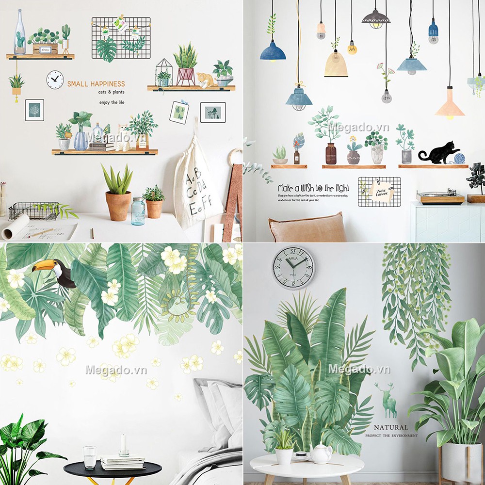 Decal dán tường cây xanh, lá xanh [FL0001]