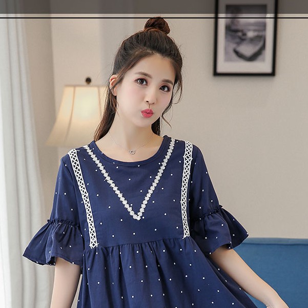 Váy bầu thời trang thiết kế chấm bi M129 chất chéo thái freesize từ 45 đến 70kg