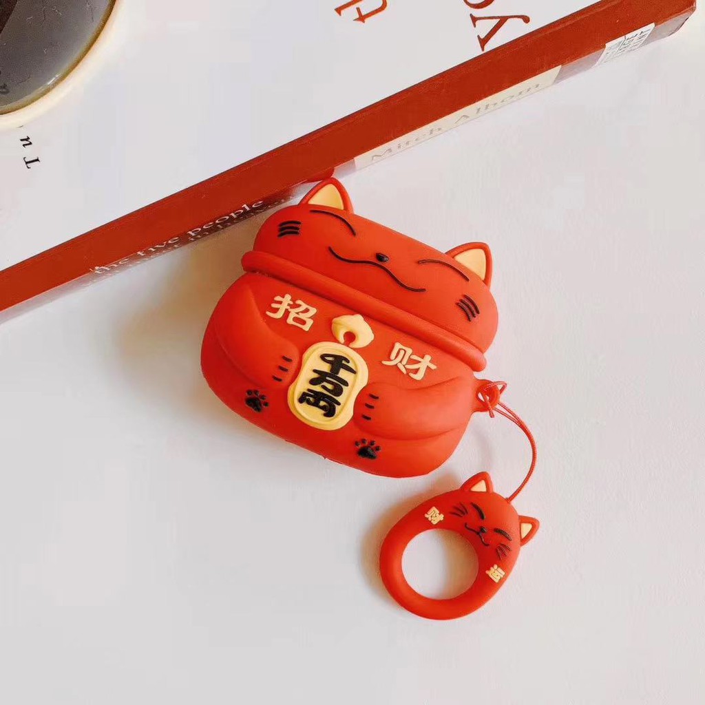 Vỏ Bảo Vệ Hộp Đựng Tai Nghe Airpod Pro Hình Mèo May Mắn Kiểu Nhật Bản Dễ Thương Ốp