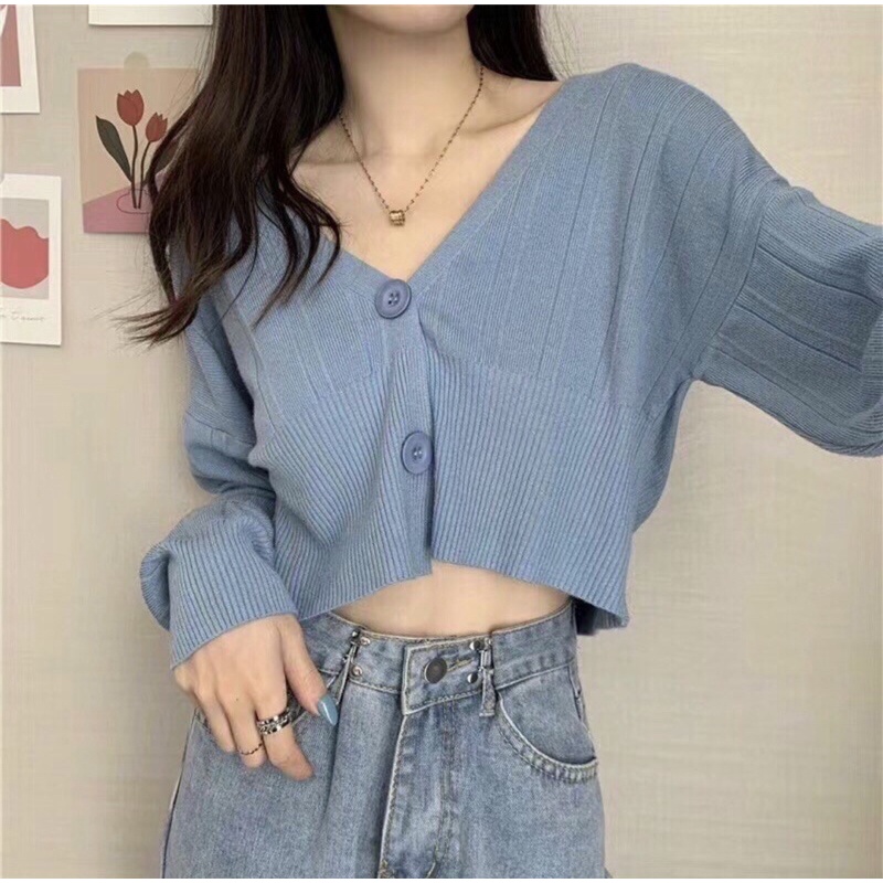 Pass Áo len croptop xanh dương new