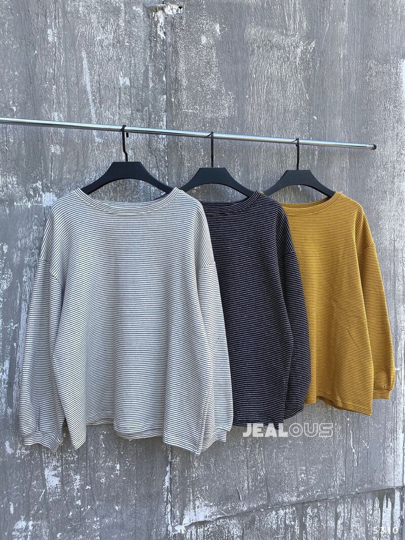 Áo dài tay nữ, áo nỉ kẻ ngang aimi 5310 | BigBuy360 - bigbuy360.vn