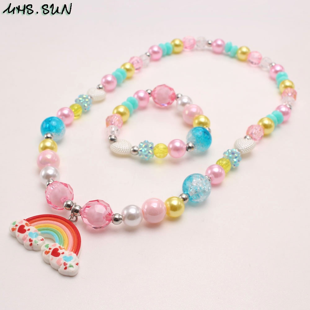 Set Vòng cổ + Vòng Tay Màu Cầu Vồng Xinh Xắn Cho Bé Gái
