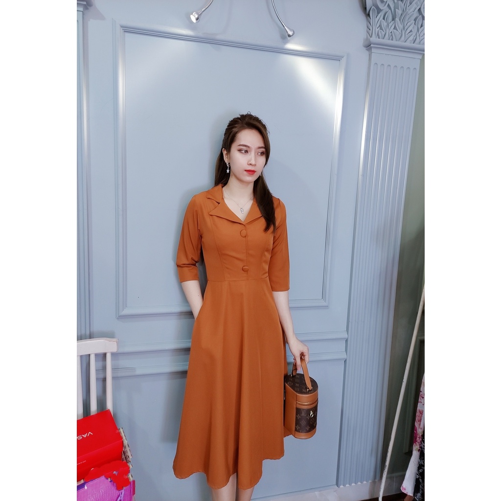 Đầm cổ vest DA1449 phối túi phía trước