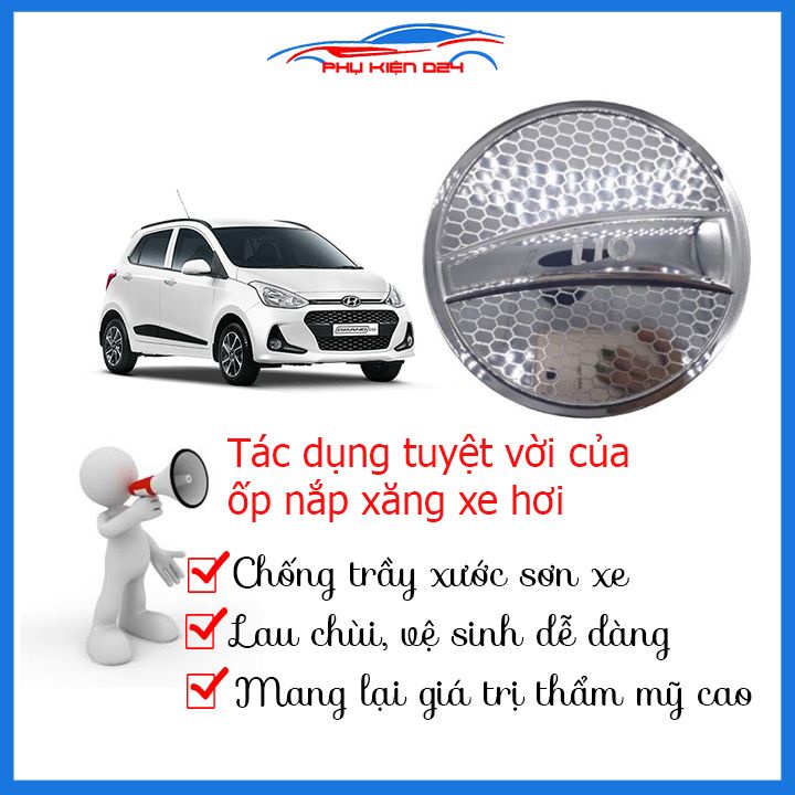 Ốp nắp bình xăng Grand i10 2014-2015-2016-2017-2018-2019-2020-2021 Hatchback mạ crom chống trầy trang trí ô tô