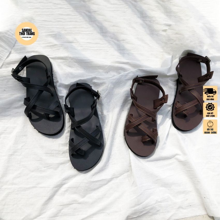 Giày sandal xỏ ngón quai chéo đế bệt A101 đen/nâu/ be Full size 30-44 SANDALTHOITRANG