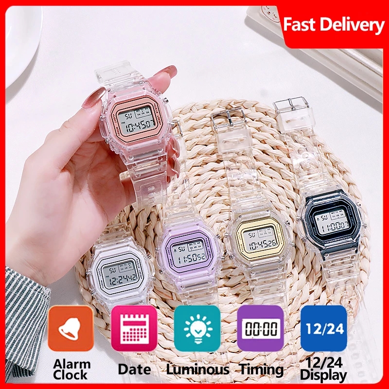 [Mã FASHIONT4FA2 giảm 10K đơn 50K] Đồng Hồ Điện Tử Mặt Vuông Trong Suốt Chống Nước Thời Trang