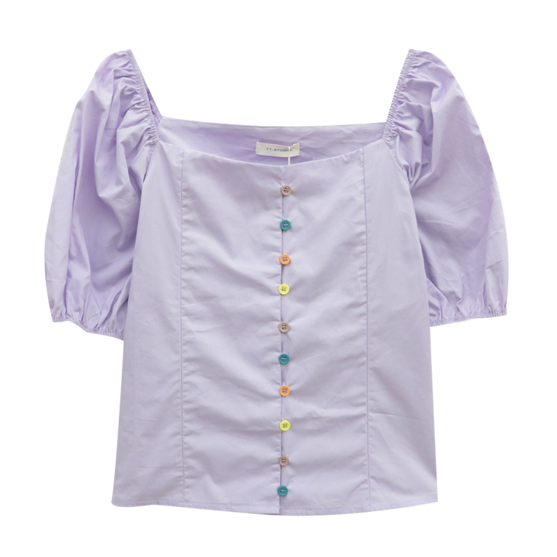 Áo bánh bèo hở vai tay phồng ngắn cổ vuông màu tím dễ thương điệu đà sang chảnh thời trang áo kiểu nữ 2020