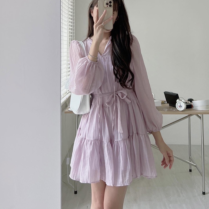Váy Babydoll Phối Dây Đai Thắt Eo 2 Lớp Phong Cách Tiểu Thư V2037