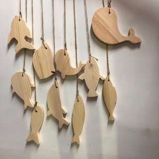 Cá gỗ decor (combo 10 chú cá gỗ) kèm dây thừng
