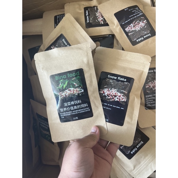 Thức Ăn Tép Cảnh Bina Food (rau bina và tảo) | Snow Flake (mầm đậu nành mịn) - Cám tép Nhật Bản siêu dinh dưỡng cho tép