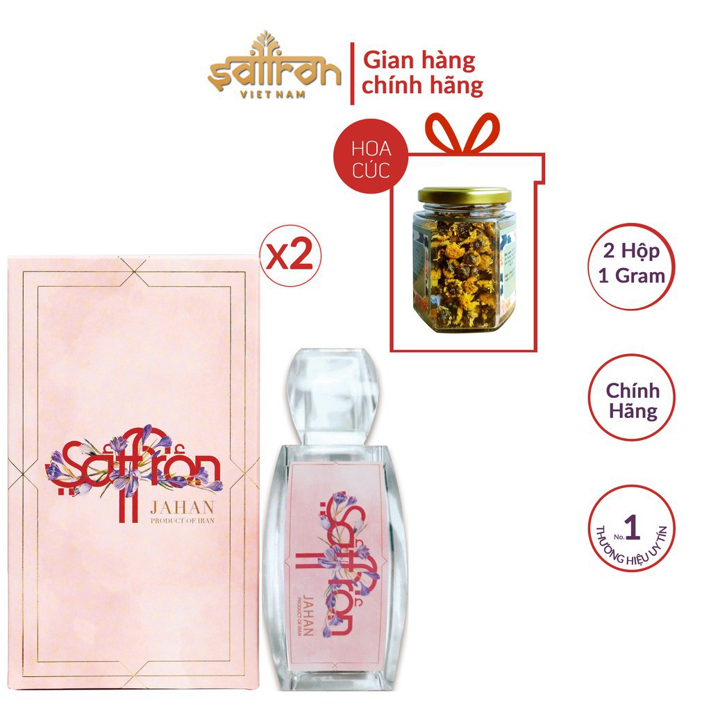 Nhụy Hoa Nghệ Tây 2 Hộp Saffron Jahan 1Gram /Hộp + Tặng kèm Hoa cúc 10Gram T1122