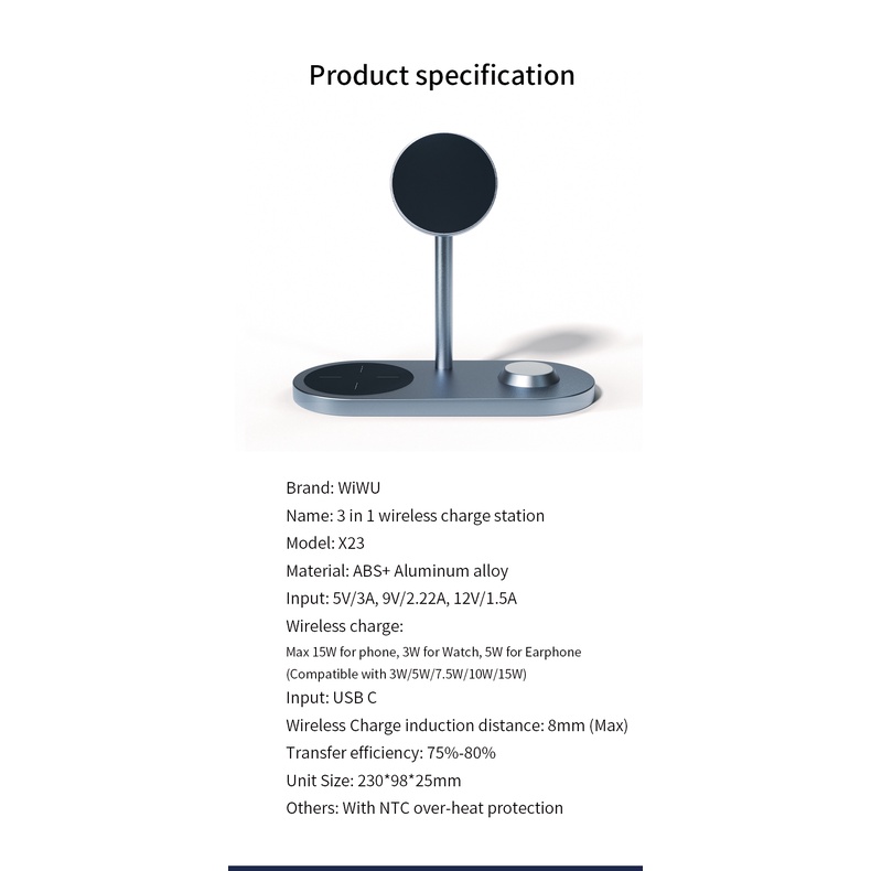 Đế sạc 3 in 1 iphone - airpod - applewatch chính hãng Wiwu X23 Power Air Wireless Charger 15w