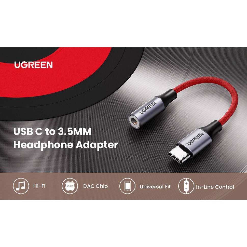 Cáp USB Type C Sang Cổng 3.5mm Cao cấp Ugreen 70859 80154 Chính Hãng AV161 (hỗ trợ nhiều dòng ĐT và Laptop, chip DAC)